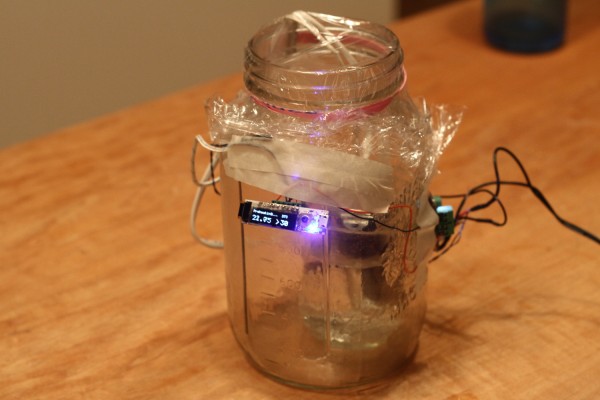 Ammonia fuming setup in a large mason jar